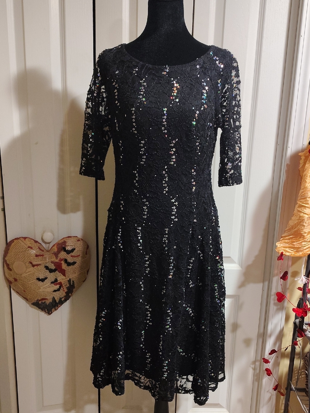 Rabbit Rabbit Rabbit Black Sequin Lace Midi Dress